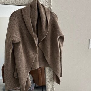 Eileen Fisher Hooded Wool Blend Brown Open Cardigan